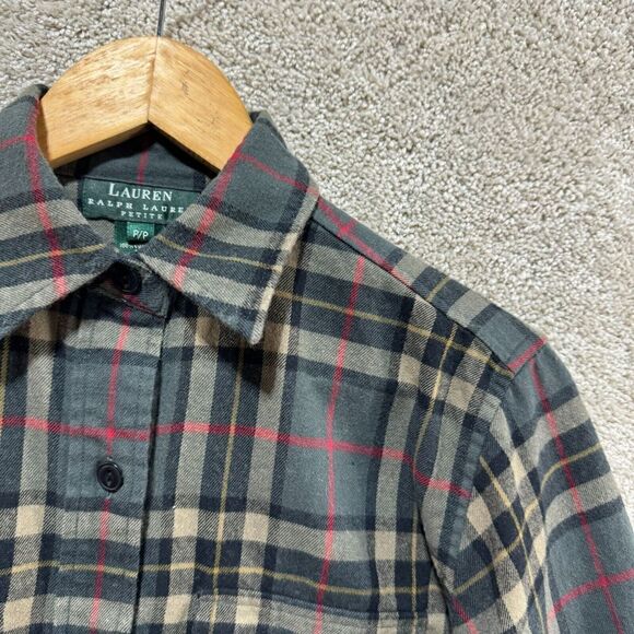 Lauren Ralph Lauren Shirt Women's PXS Gray Plaid Button Up Long Sleeve Pockets - Picture 6 of 11